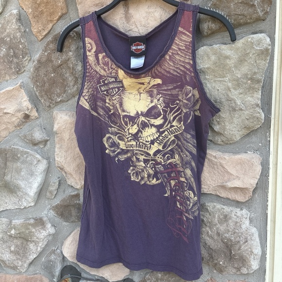 Ed Hardy Dark Purple Skull Graphic Tank Top - Picture 1 of 5